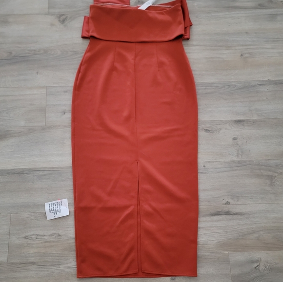 ASOS DESIGN Sculptural Midi Dress Contrast Satin Bodice in Dark Orange sz 8 - Picture 5 of 7